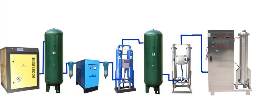 深圳某尝试中(zhōng)学泳池(chí)水处置250克氧气(qì)源臭氧产生器(qì)现场装置